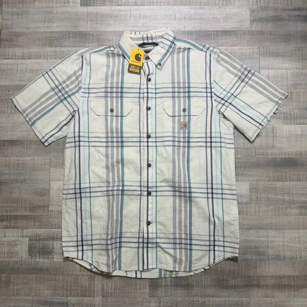 Carhartt Men's Shirt Button-Up, Relaxed Fit, Short Sleeve, Plaid L NWT